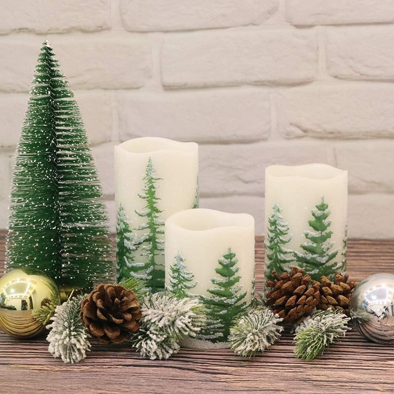 DRomance Christmas Flameless Candles with 6 Hour Timer, 3 Pack Real Wax LED Pillar Candles Warm Light Flickering Holiday Decor(Green Christmas Tree, 3 x 4,5,6 Inches) - Image 3